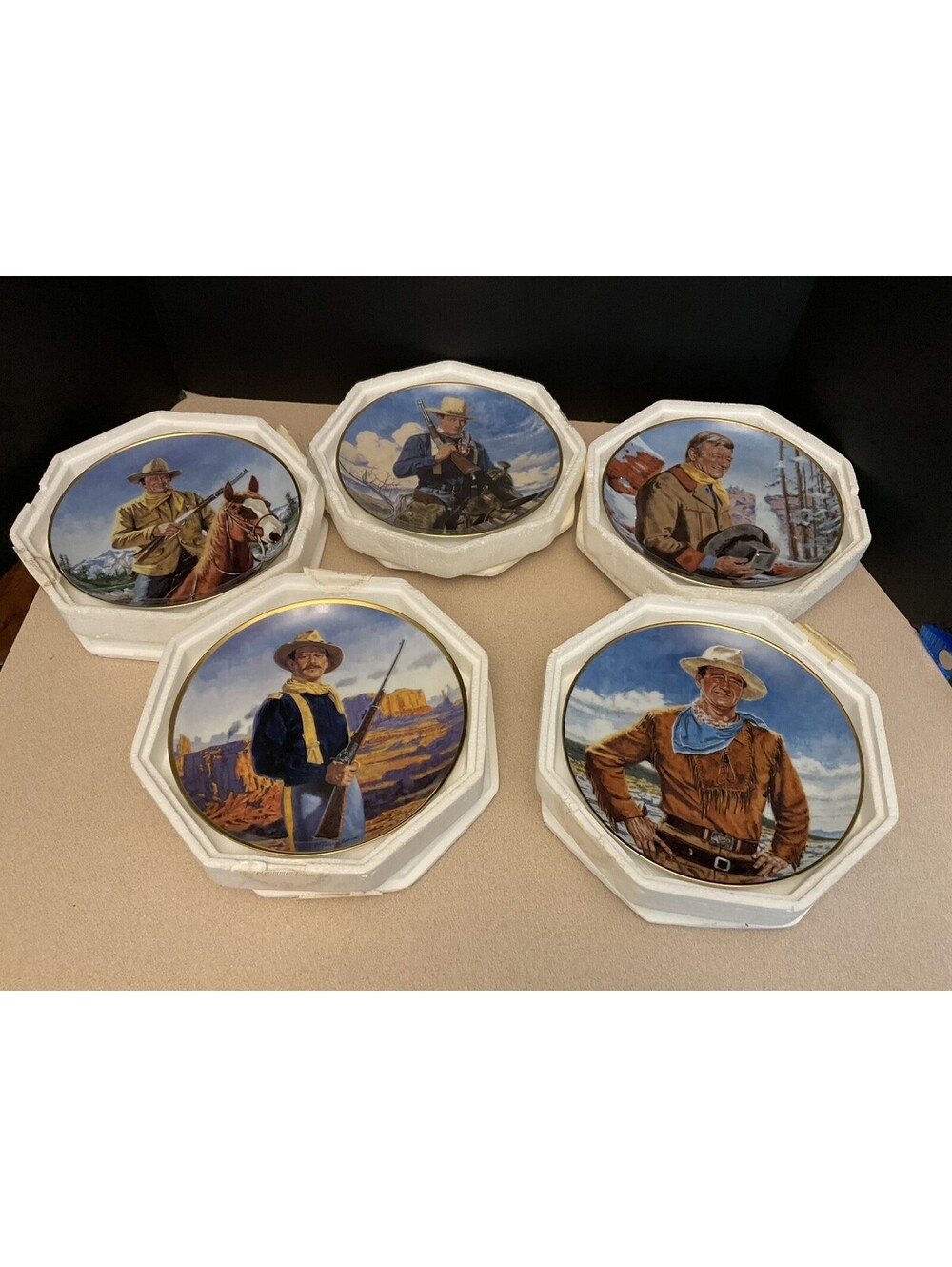 Lot Of 5 John Wayne Limited Edition Plates Franklin Mint Heirloom Duke Westerns